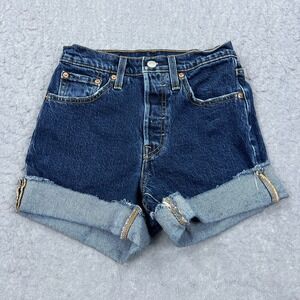 Levi's Premium 501 Shorts Womens‎ 24 Blue Denim Button Fly Cuffed Hem 3.5" Jorts